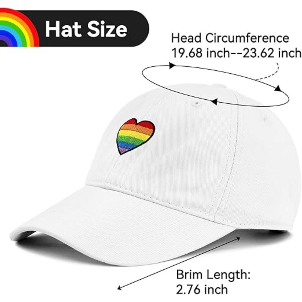 Unisex White Rainbow Heart 100% Cotton Adjustable Size Classic Baseball Caps - Picture 3 of 3